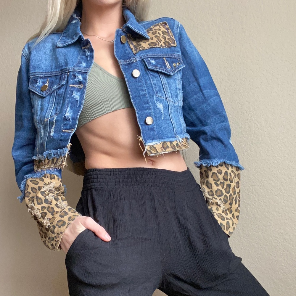 Jean Jacket Cheetah print crop